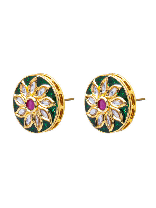 Shining Jewel Traditional Indian Gold Plated Flower Design Kundan, LCT, Pearls and CZ studded Traditonal Kundan Polki Ethnic Stud Eaarrings for Women (SJE_06)