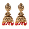 Traditional Indian Matte Gold Oxidised CZ Crystal Studded Temple Jhumka Earring For Women - Gold Maroon (SJE_100_G_M)
