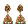 Traditional Indian Matte Gold Oxidised CZ Crystal Studded Temple Jhumka Earring For Women - Gold Ruby Green (SJE_101_G_R_G)