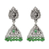 Traditional Indian Matte Silver Oxidised CZ Crystal Studded Temple Jhumka Earring For Women - Silver Green (SJE_101_S_G)