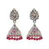 Traditional Indian Matte Silver Oxidised CZ Crystal Studded Temple Jhumka Earring For Women - Silver Maroon (SJE_101_S_M)