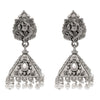 Traditional Indian Matte Silver Oxidised CZ Crystal Studded Temple Jhumka Earring For Women - Silver  White (SJE_101_S_W)