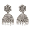 Traditional Indian Matte Silver Oxidised CZ Crystal Studded Jhumka Earring For Women - Silver White (SJE_103_S_W)