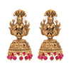 Traditional Indian Matte Gold Oxidised CZ Crystal Studded Temple Jhumka Earring For Women - Gold Maroon (SJE_104_G_M)
