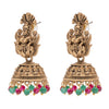 Traditional Indian Matte Gold Oxidised CZ Crystal Studded Temple Jhumka Earring For Women - Gold Ruby Green (SJE_104_G_R_G)