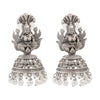 Traditional Indian Matte Silver Oxidised CZ Crystal Studded Temple Jhumka Earring For Women - Silver White (SJE_104_S_W)