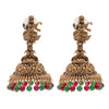 Traditional Indian Matte Gold Oxidised CZ Crystal Studded Temple Jhumka Earring For Women - Gold Ruby Green (SJE_106_G_R_G)