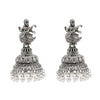 Traditional Indian Matte Silver Oxidised CZ Crystal Studded Temple Jhumka Earring For Women-Silver White (SJE_109_S_W)