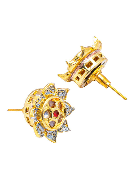 Shining Jewel Traditional Indian Gold Plated Flower Design Kundan, LCT, Pearls and CZ studded Traditonal Kundan Polki Ethnic Stud Eaarrings for Women (SJE_10)