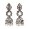 Traditional Indian Matte Silver Oxidised CZ Crystal Studded Jhumka Earring For Women - Silver White (SJE_111_S_W)