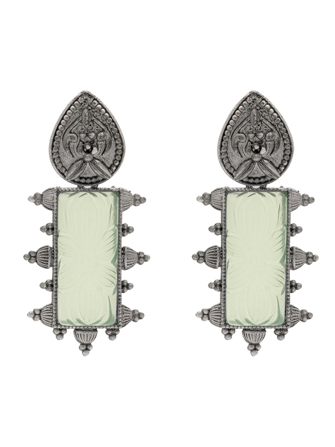 Traditional Indian Matte Silver Oxidised CZ Crystal Studded Danglers Drop Earring For Women-Silver White (SJE_114_S_W)
