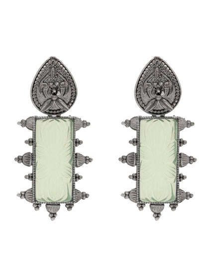 Traditional Indian Matte Silver Oxidised CZ Crystal Studded Danglers Drop Earring For Women-Silver White (SJE_114_S_W)