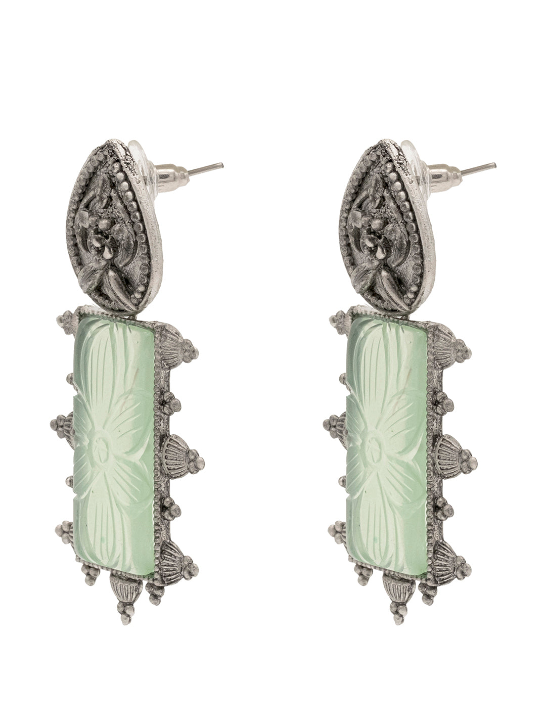 Traditional Indian Matte Silver Oxidised CZ Crystal Studded Danglers Drop Earring For Women-Silver White (SJE_114_S_W)