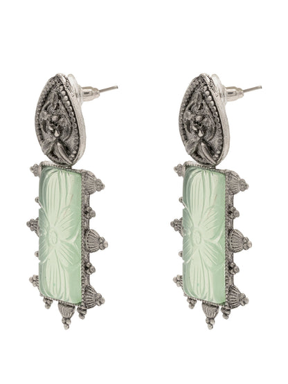 Traditional Indian Matte Silver Oxidised CZ Crystal Studded Danglers Drop Earring For Women-Silver White (SJE_114_S_W)