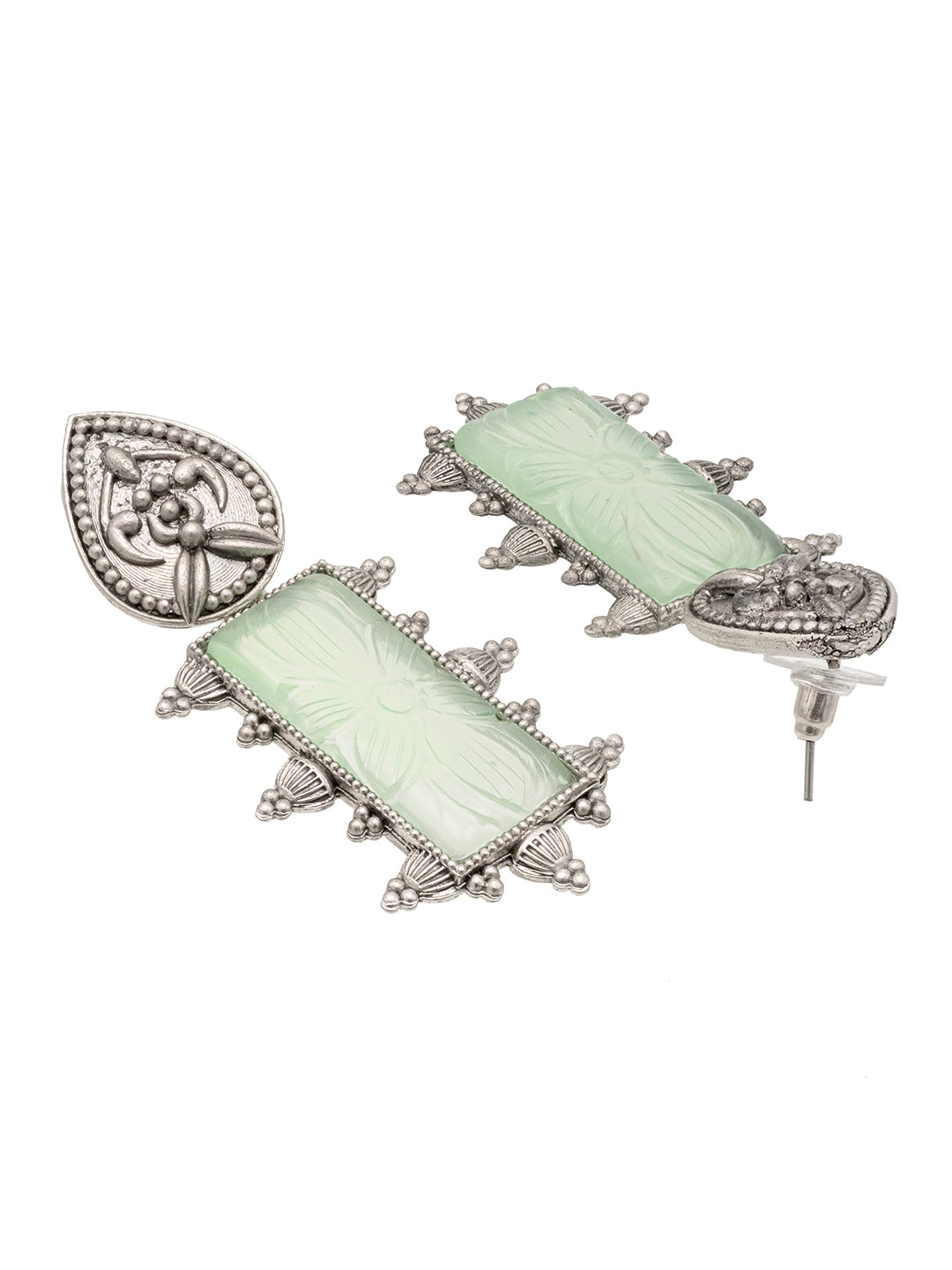 Traditional Indian Matte Silver Oxidised CZ Crystal Studded Danglers Drop Earring For Women-Silver White (SJE_114_S_W)
