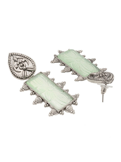 Traditional Indian Matte Silver Oxidised CZ Crystal Studded Danglers Drop Earring For Women-Silver White (SJE_114_S_W)