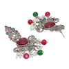 Traditional Indian Matte Silver Oxidised CZ Crystal Studded Drop Earring For Women - Silver Ruby Green (SJE_118_S_R_G)