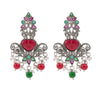 Traditional Indian Matte Silver Oxidised CZ Crystal Studded Drop Earring For Women - Silver Ruby Green (SJE_118_S_R_G)