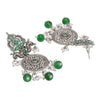 Traditional Indian Matte Silver Oxidised CZ Crystal Studded Drop Earring For Women - Silver Green (SJE_119_S_G)