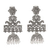 Traditional Indian Antique Silver Oxidised CZ Crystal Studded Lotus Peacock Drop Jhumka Earring For Women - Silver White (SJE_121_S_W)