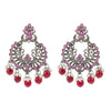Traditional Indian Matte Silver Oxidised CZ  Crystal Studded Chand Bali Earring For Women -Silver Maroon (SJE_127_S_M)