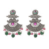 Traditional Indian Matte Silver Oxidised CZ  Crystal Studded Drop Earring For Women - Silver Green (SJE_130_S_G)