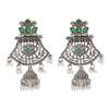 Traditional Indian Matte Silver Oxidised CZ  Crystal Studded Drop Jhumka Earring For Women - (SJE_131_S_G)