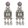 Traditional Indian Matte Silver Oxitised CZ  Crystal Studded Drop Earring For Women - Silver Maroon (SJE_135_S_M)