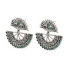 Traditional Indian Matte Silver Oxitised CZ Crystal Studded Drop Earring For Women - Silver Green (SJE_138_S_G)