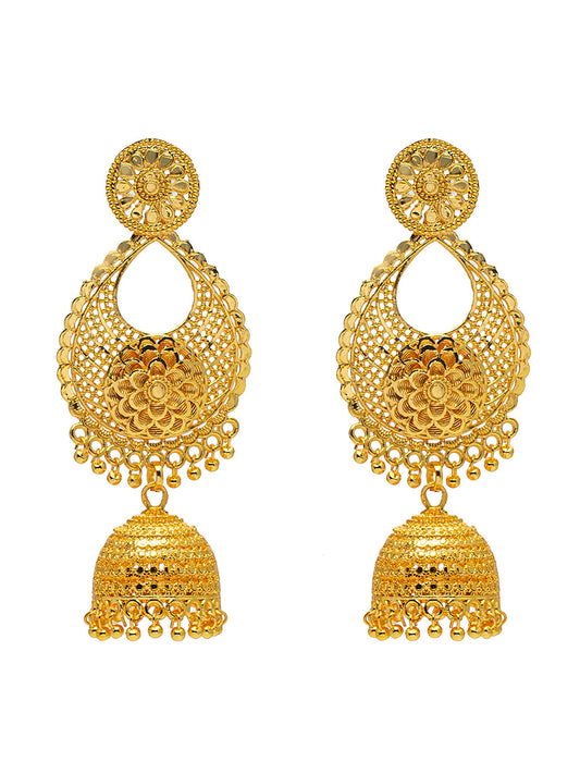 Shining Jewel Traditional Indian Gold Plated Double layer Chandelier Jhunka Earrings for Women (SJE_13)