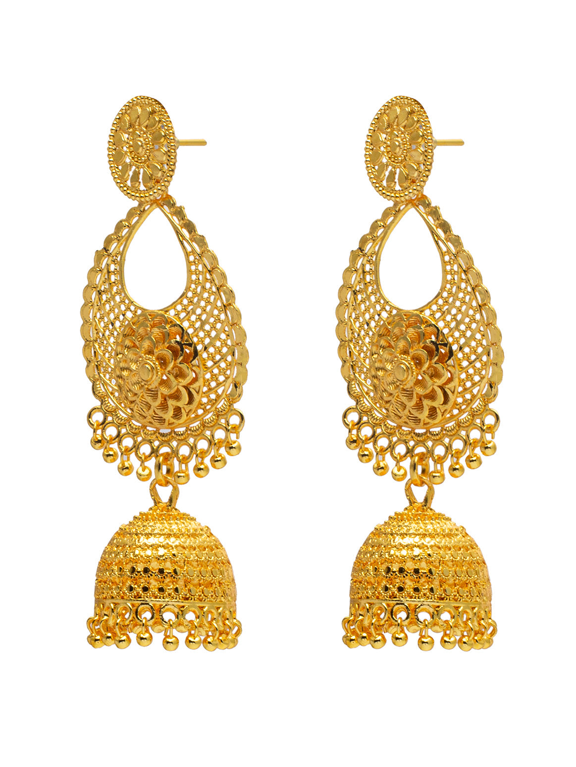 Shining Jewel Traditional Indian Gold Plated Double layer Chandelier Jhunka Earrings for Women (SJE_13)