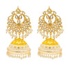 Traditional Indian Gold Plated Kundan CZ Crystal MeenakariEnamel Studded Jhumka Chand Bali Earring For Women-Gold Yellow (SJE_142_G_Y)