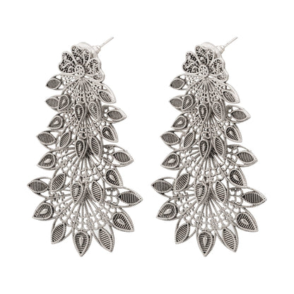 Traditional Indian Matte Silver Oxidised Studded Drop Leaf Earring For Women-Silver (SJE_155_S)