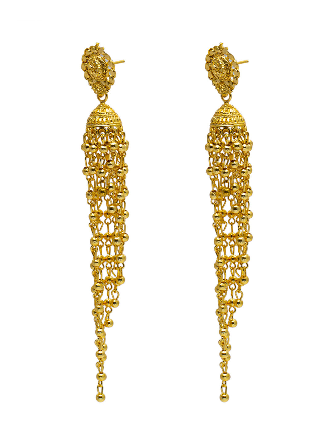 Shining Jewel Traditional Indian Gold Plated Jhumka Long Tassel Earrings for Women (SJE_15)