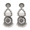 Traditional Indian Matte Silver Oxidised CZ Crystal Studded Earring For Women-Silver White (SJE_169_S_W)