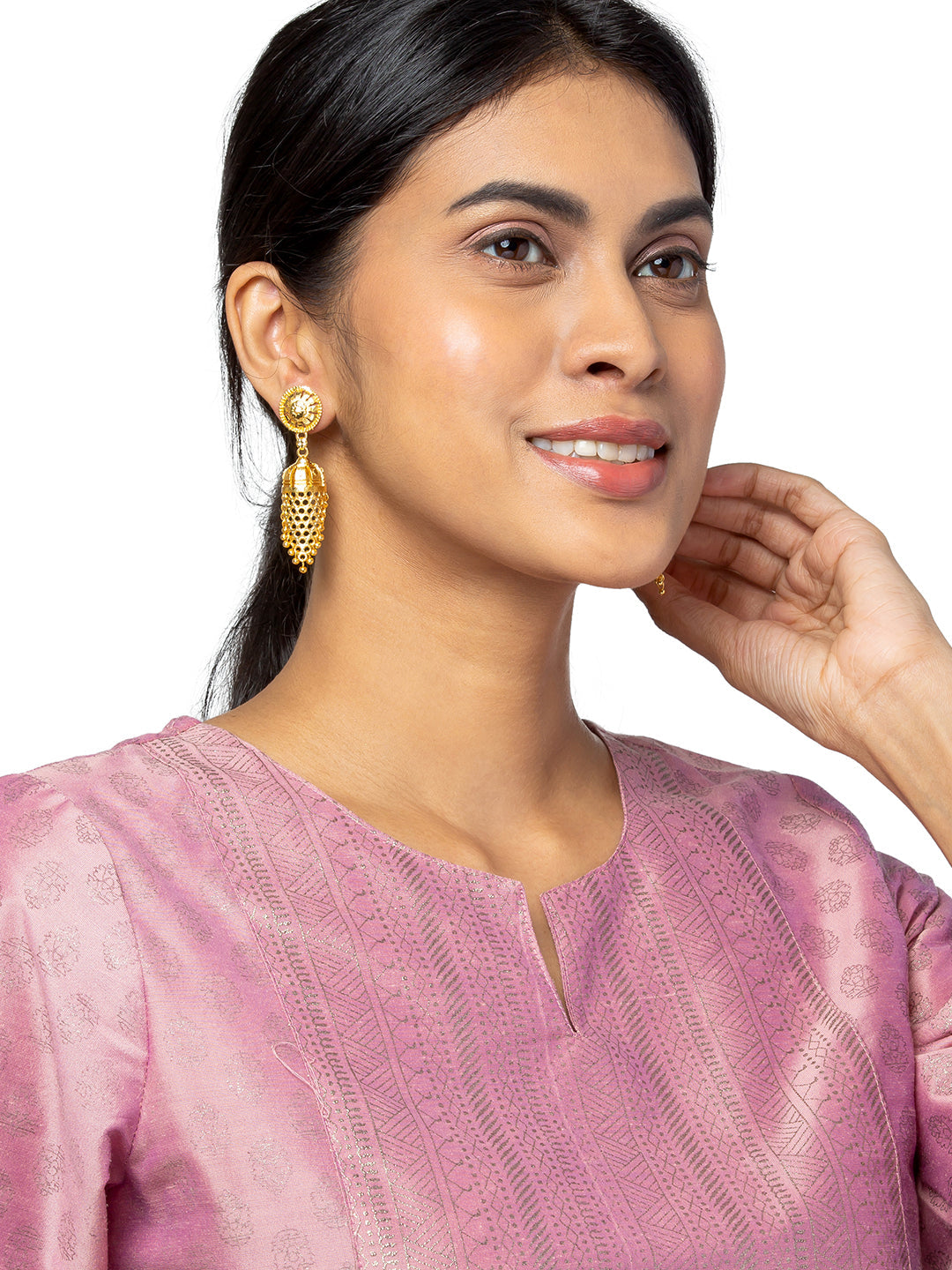 Shining Jewel Traditional Indian Gold Plated Chandelier Layered Jhumka Earring for Women (SJE_16)