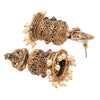 Traditional Indian Matte Silver Oxidised CZ Crystal Studded Temple Jhumka Earring For Women-Gold Maroon (SJE_172_G_M)