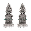 Traditional Indian Matte Silver Oxidised CZ Crystal Studded Temple Jhumka Earring For Women-Silver White (SJE_172_S_W)