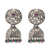 Traditional Indian Matte Silver Oxidised CZ Crystal Studded Jhumka Earring For Women- Ruby Green (SJE_185_R_G)