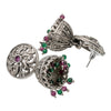 Traditional Indian Matte Silver Oxidised CZ Crystal Studded Jhumka Earring For Women- Ruby Green (SJE_185_R_G)