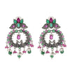 Traditional Indian Matte Silver Oxidised CZ Crystal Studded Peacock Chand Bali Earring For Women- Ruby Green (SJE_189_R_G)