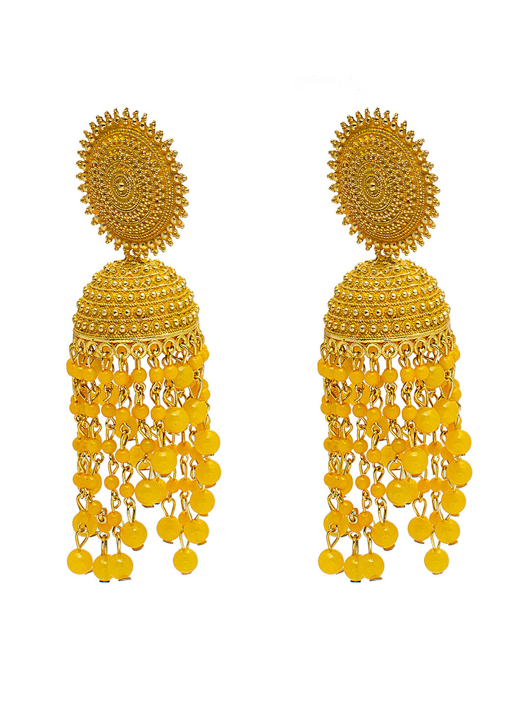 Shining Jewel Traditonal Indian Antique Gold Plated Yellow Meenakari, CZ, Pearls Jhumka Earrings Women (SJE_18_Y)