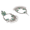 Traditional Indian Matte Silver Oxidised CZ Crystal Studded Peacock Chand Bali Earring For Women-Green (SJE_192_G)