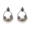 Traditional Indian Matte Silver Oxidised CZ Crystal Studded Peacock Chand Bali Earring For Women-Silver Ruby Green (SJE_192_S_R_G)