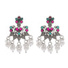 Traditional Indian Matte Silver Oxidised CZ Crystal Studded Chand Bali Earring For Women-Red Green (SJE_193_RG)