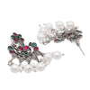 Traditional Indian Matte Silver Oxidised CZ Crystal Studded Chand Bali Earring For Women-Red Green (SJE_193_RG)