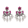 Traditional Indian Matte Silver Oxidised CZ Crystal Studded Chand Bali Earring For Women-Silver Maroon (SJE_193_S_M)