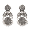 Traditional Indian Matte Silver Oxidised CZ Crystal Studded Drop Earring For Women-Silver White (SJE_194_S_W)