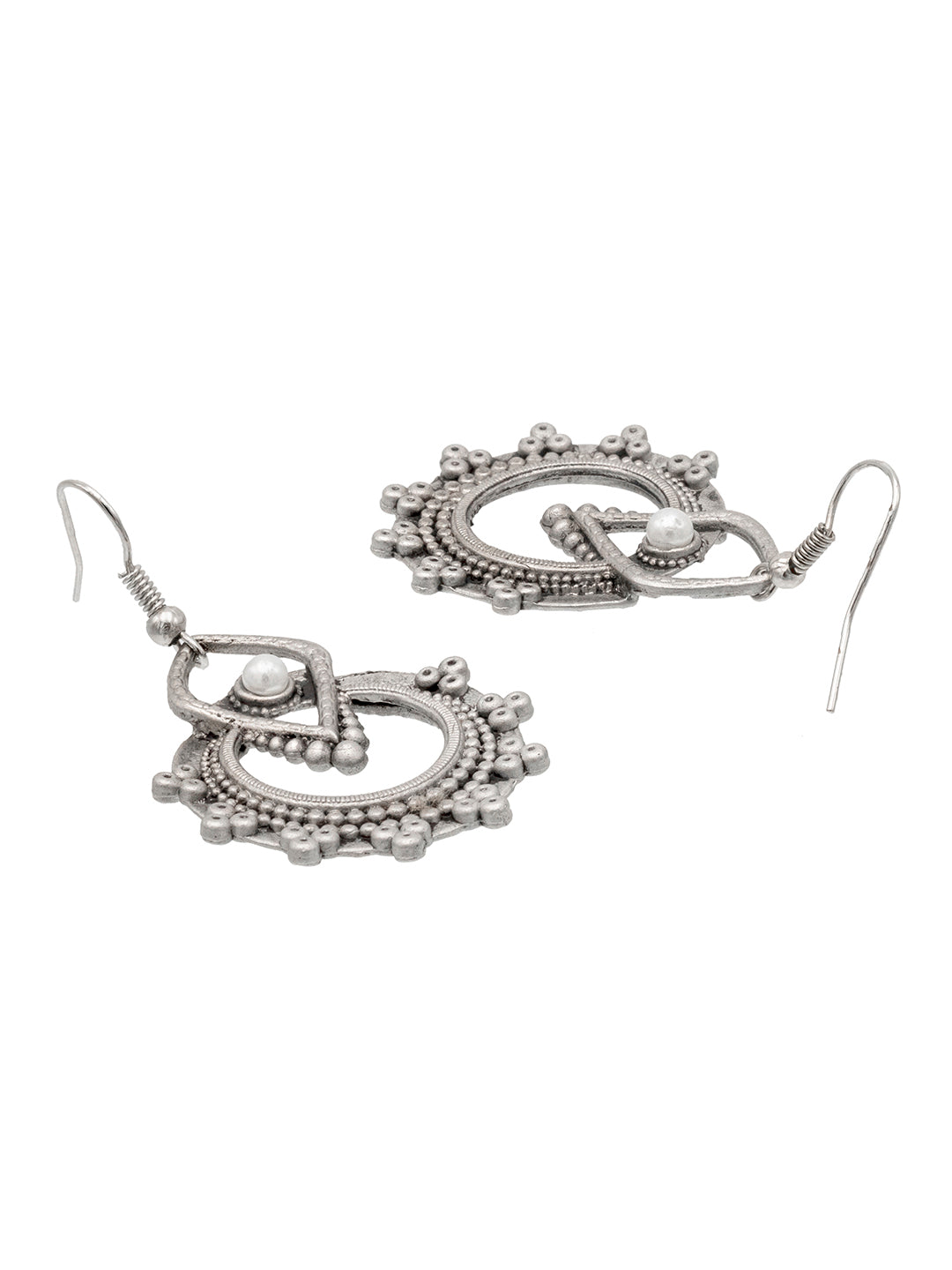 Traditional Indian Matte Silver Oxidised CZ Crystal Studded Drop Earring For Women - Silver (SJE_199_S)