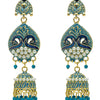 Shining Jewel Gold Plated Traditional Meenakari Peacock Jhumka With CZ, LCT Crystals,Kundan & Pearls Earrings for Women (SJE_19_BL)